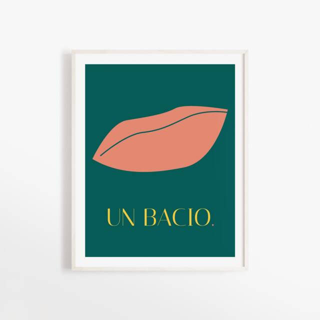 Un Bacio Art Print Minimalist Lips Illustration, Italian Love Letter - image 1