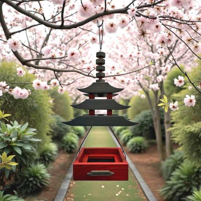 Pagoda Bird Feeder Asian Style Cedar Hanging Platform - image 1