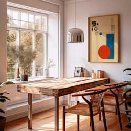 Japanese Abstract Geometric Poster, Bauhaus Minimalist Wall Art, Modern Retro Print, Red Blue Circle Composition, Mid Century Decor - thumbnail 3