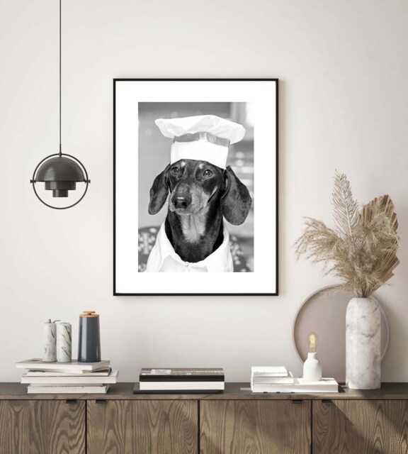 Dachshund Print Chef Kitchen Print, Utility Wall Art Black & White Modern Poster Decor Fun Poster, Sausage Dog - image 1