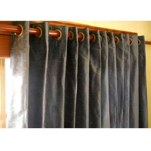 "Pair Of Dull Blue Silk Curtain Panels 26""x96" - image 1