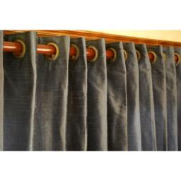 "Pair Of Dull Blue Silk Curtain Panels 26""x96" - thumbnail 2