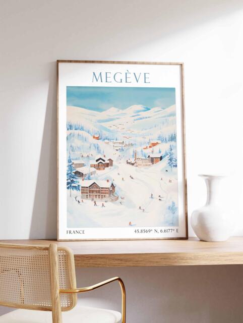 Meg??ve Poster Print, French Alps Ski Resort Art, Winter Landscape, Village Decor, Snowy Mountain Travel Art - image 1