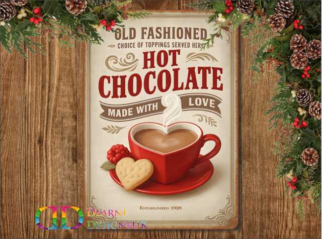 Christmas Hot Chocolate Bar Sign, Christmas Wreath Sign, Xmas Chocolate, Station - image 1