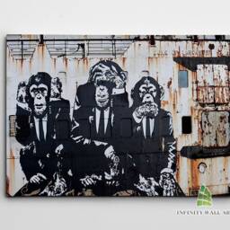 3 Wise Monkeys Chimps Banksy Canvas Art Wall Animal Framed Print Picture Home Decor -C939 - thumbnail 2