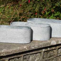 Large Ribbed Metal Planters Outdoor Garden Trough Flower Pot Antique Style Galvanised Planter Troughs - thumbnail 2