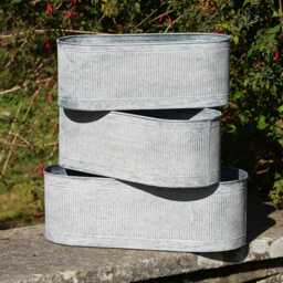 Large Ribbed Metal Planters Outdoor Garden Trough Flower Pot Antique Style Galvanised Planter Troughs - thumbnail 1