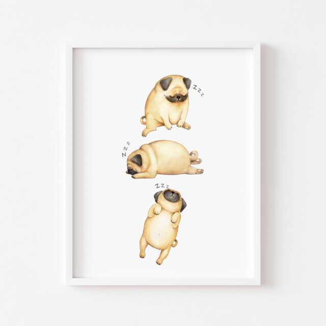 Sleeping Pugs Print Watercolor Dog Wall Art Unframed Poster - image 1