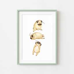Sleeping Pugs Print Watercolor Dog Wall Art Unframed Poster - thumbnail 3