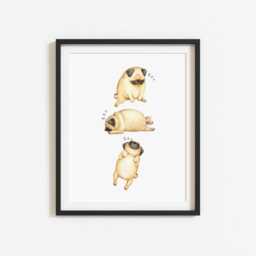 Sleeping Pugs Print Watercolor Dog Wall Art Unframed Poster - thumbnail 2