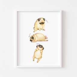 Sleeping Pugs Print Watercolor Dog Wall Art Unframed Poster - thumbnail 1