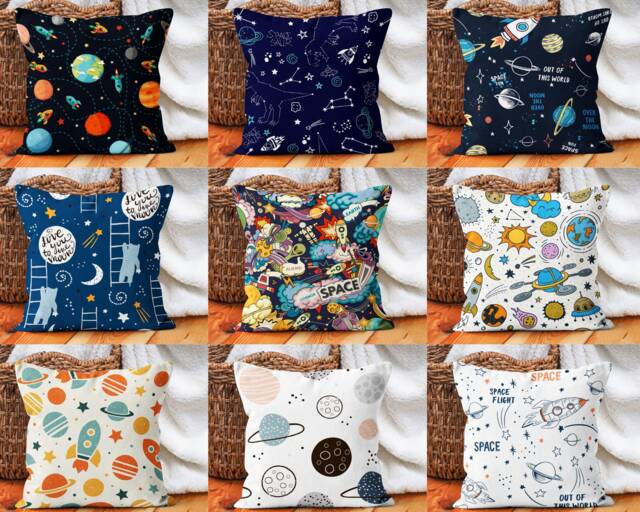 Planet Pattern Children Pillow Case/Astronaut Baby Cushion Cover/Space Shuttle Decor Pillow/Kids Room Pillow/Nursery Kids Cover - image 1