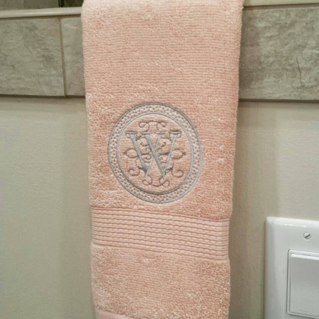 Monogrammed Hand Towel Circle Initial, Personalized Bathroom Decor - image 1