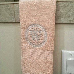 Monogrammed Hand Towel Circle Initial, Personalized Bathroom Decor - thumbnail 1