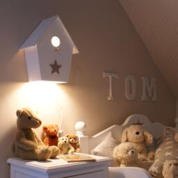 Handmade Wooden Birdhouse Wall Lamp - Personalized Kids Room Nursery Gift - thumbnail 2