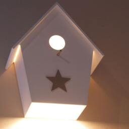 Handmade Wooden Birdhouse Wall Lamp - Personalized Kids Room Nursery Gift - thumbnail 3