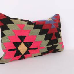 Handwoven Turkish Kilim Pillow Wool Lumbar Cushion, 16x24 - thumbnail 2