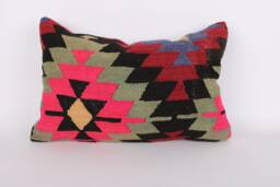 Handwoven Turkish Kilim Pillow Wool Lumbar Cushion, 16x24 - thumbnail 1