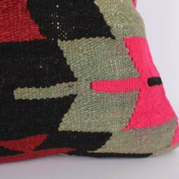 Handwoven Turkish Kilim Pillow Wool Lumbar Cushion, 16x24 - thumbnail 3