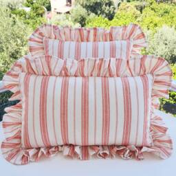 Bohemian Linen Striped Pillow Cover With Frill Edges - thumbnail 1