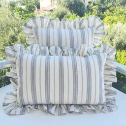 Bohemian Linen Striped Pillow Cover With Frill Edges - thumbnail 3