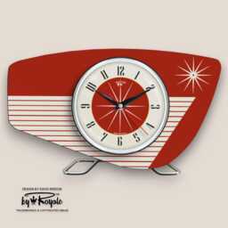 Mid Century Modern Mantle Clock - Red Royalexe Laminate Radio Grill Design 12 Colours
