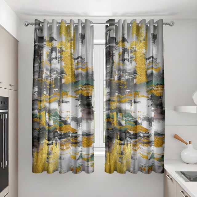 Abstract Geometric Curtains, Modern Mustard & Green Wave Drapes, Living Room Decor, Custom Sizes Available, Made To Order Curtain Panels - image 1