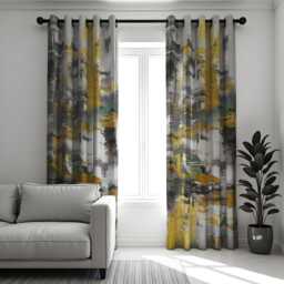 Abstract Geometric Curtains, Modern Mustard & Green Wave Drapes, Living Room Decor, Custom Sizes Available, Made To Order Curtain Panels - thumbnail 2