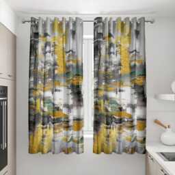 Abstract Geometric Curtains, Modern Mustard & Green Wave Drapes, Living Room Decor, Custom Sizes Available, Made To Order Curtain Panels - thumbnail 1