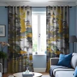 Abstract Geometric Curtains, Modern Mustard & Green Wave Drapes, Living Room Decor, Custom Sizes Available, Made To Order Curtain Panels - thumbnail 3