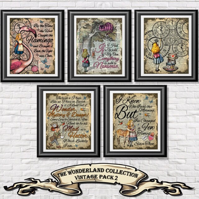 Alice in Wonderland Print Alice Set Of 5, Quotes Wall Art Prints, Gift Set, Decor, Best Friend - image 1