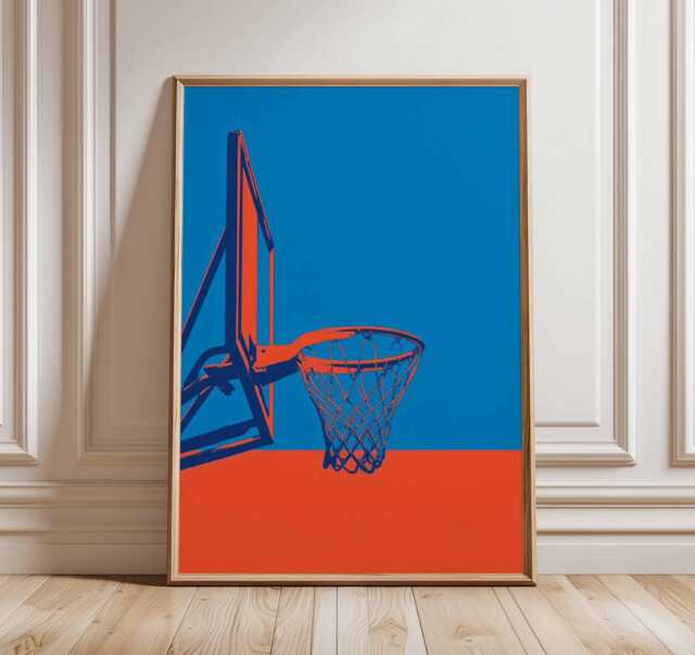 Basketball Hoop Wall Art - Modern Sports Poster Minimalist Pop Print Net Decor Athletic Artwork - image 1