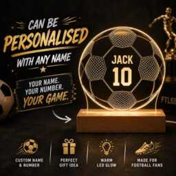 Personalised Football Led Lamp - Custom Name, Number, Soccer Night Light - thumbnail 2