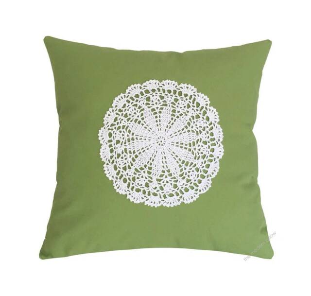 Avocado Green Doily Decorative Throw Pillow Cover/Case Cushion Cotton 20x20 - image 1