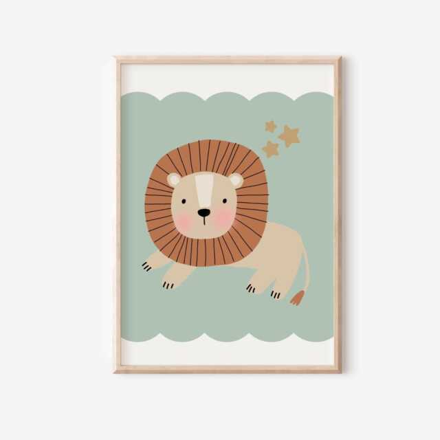 Safari Lion Nursery Print Sage Green Boho Wall Art - image 1
