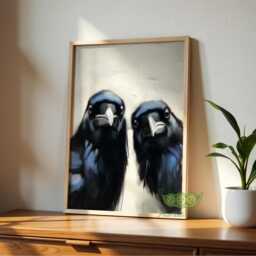 Whimsical Crows Wall Art, Curious Bird Painting, Raven Portrait Art Print, Moody Animal Artwork, Modern Rustic Home Decor, Lover Gift - thumbnail 3