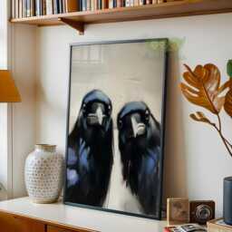 Whimsical Crows Wall Art, Curious Bird Painting, Raven Portrait Art Print, Moody Animal Artwork, Modern Rustic Home Decor, Lover Gift - thumbnail 2