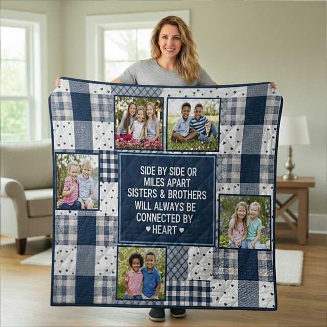Custom Photo Sisters & Brothers Quilt Blanket Gift For Siblings - image 1