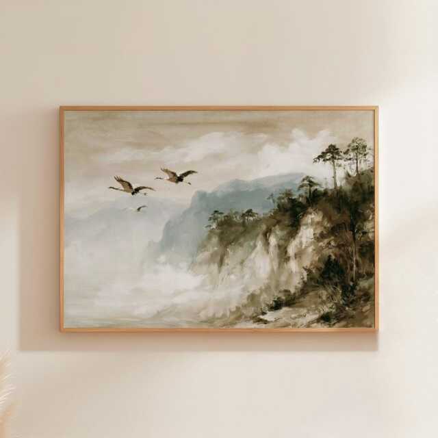 Misty Mountain Poster, Cliff Landscape Print, Nature Wall Art, Paper - image 1