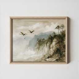 Misty Mountain Poster, Cliff Landscape Print, Nature Wall Art, Paper - thumbnail 2