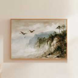 Misty Mountain Poster, Cliff Landscape Print, Nature Wall Art, Paper - thumbnail 1