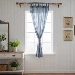 Handmade Tab Top Linen Curtains - Natural Curtain Panel Custom Size Semi Sheer Drapes Rustic Boho Farmhouse Window Decor - thumbnail 3