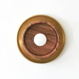 Flush Mount Mid Century Modern Brass & Acacia Wood Sconce Light Fixture Wooden Kitchen Foyer - thumbnail 2