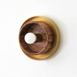 Flush Mount Mid Century Modern Brass & Acacia Wood Sconce Light Fixture Wooden Kitchen Foyer - thumbnail 3
