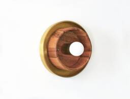 Flush Mount Mid Century Modern Brass & Acacia Wood Sconce Light Fixture Wooden Kitchen Foyer - thumbnail 1