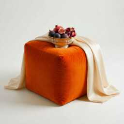 Plush Velvet Pumpkin Ottoman Orange Beanbag Footstool Pouf - thumbnail 1