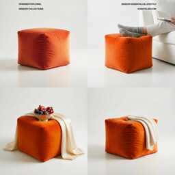 Plush Velvet Pumpkin Ottoman Orange Beanbag Footstool Pouf - thumbnail 3