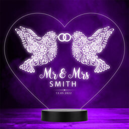 Birds Rings Wedding Anniversary Engagement Personalised Gift Colour Night Light - thumbnail 1