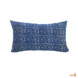 Blue Batik Linen Lumbar Pillow Bohemian Hmong Textile - thumbnail 1