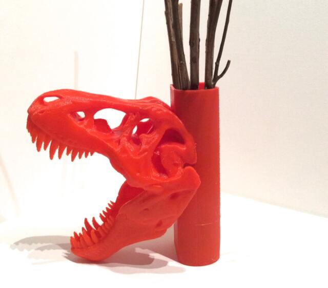 T-Rex Wall Planter/Pen Holder , 3D Printed, Jurassic, Dinosaur, Tyrannosaurus Rex, Rexy, Home Decor, Wall Decor, Skull, Holiday Gift, Hello - image 1